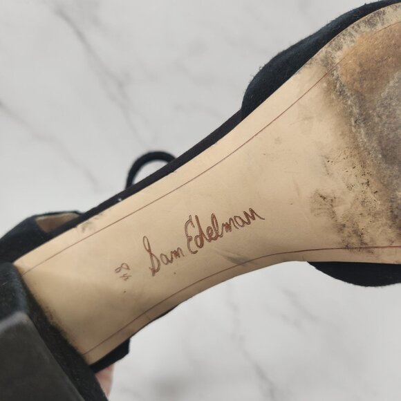 Sam Edelman Suede Leather Black Strappy Heels Chunky Block Heel Women's 8.5 - Picture 9 of 10